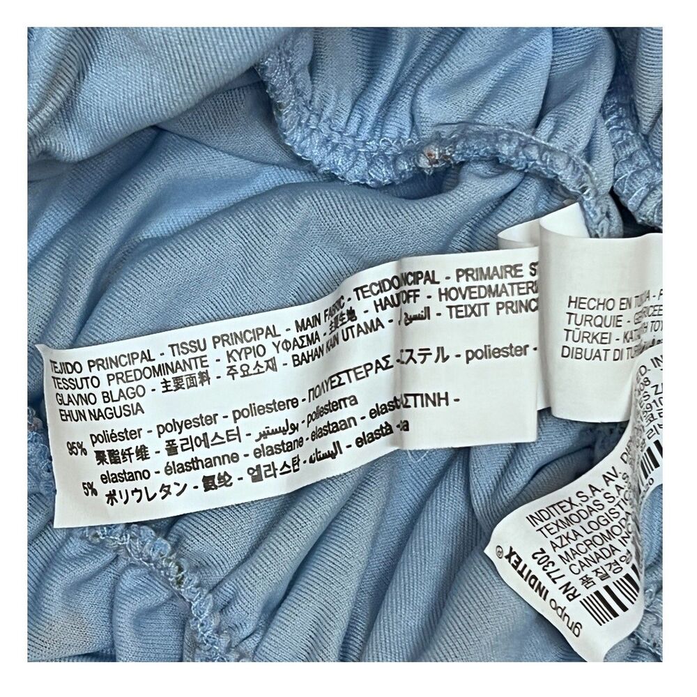 ZARA Blouse Blue Floral Tulle Ruched Cropped Feminine - Picture 10 of 13
